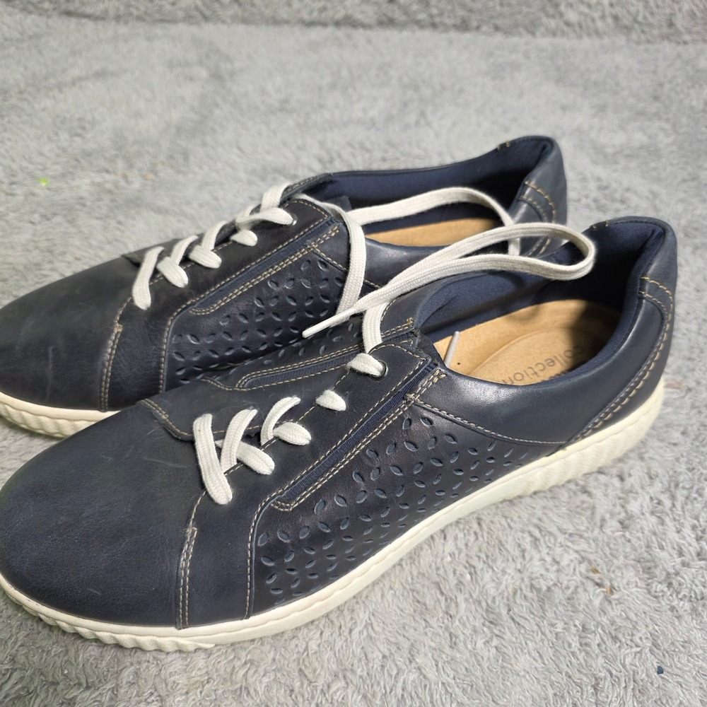 Clarks Caroline‎ Ella Sneakers Navy Blue Leather Perforated Womens 10 Excellent